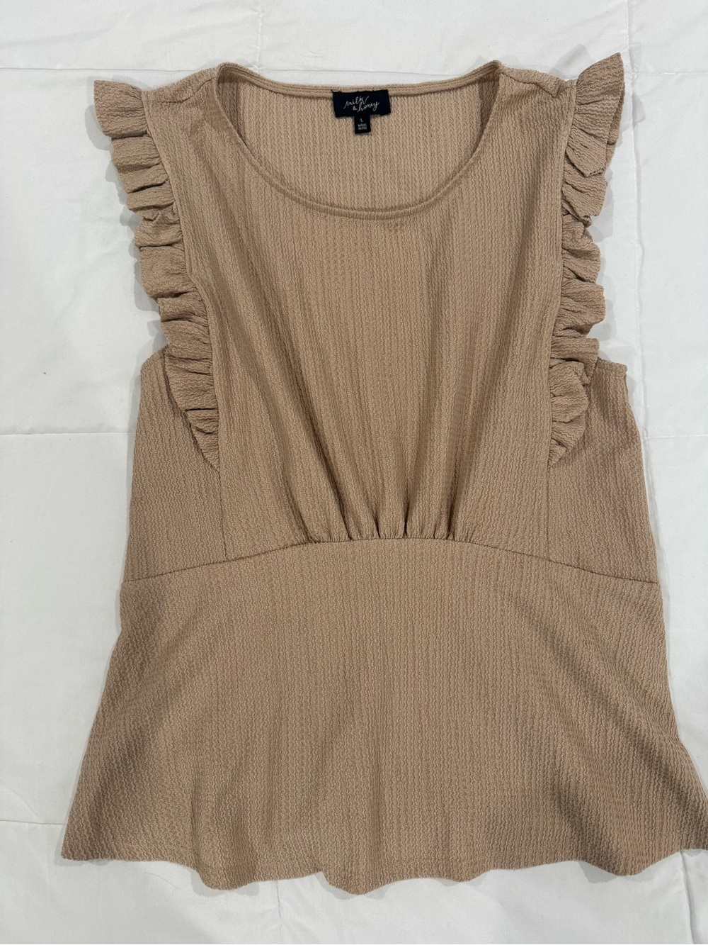 Milk & Honey Ruffled Sleeve Textured Beige Tank Top Blouse Fits like Med-NWOT!